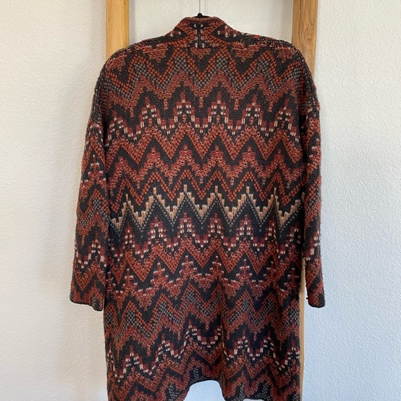 Lucky Brand Southwestern Open Front Long Chunky Knit Cardigan Small Fall Boho - Picture 5 of 6